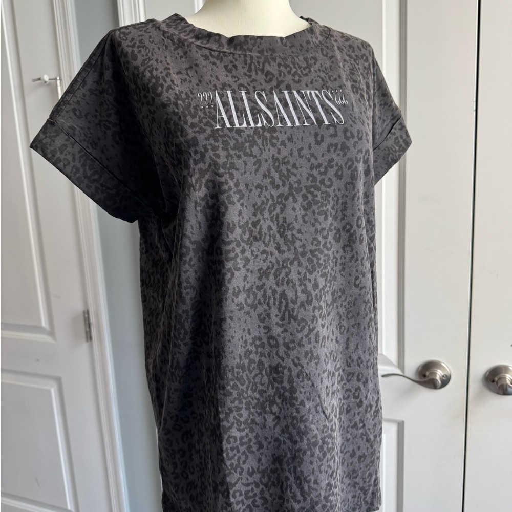 All Saints Gray & Black Leopard Print Short Sleeve Tee Size XS/S